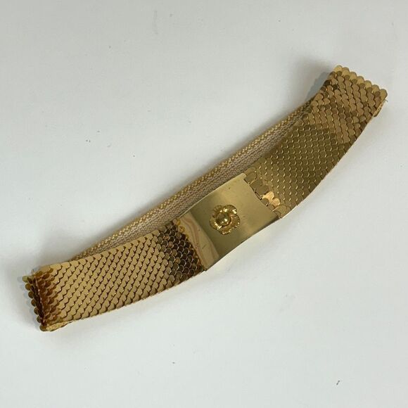 VTG Gold Tone Chain Scale Elastic Belt 80s S - Picture 1 of 5